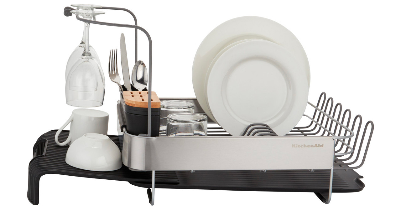 Rozkládací odkapávač na  nádobí KitchenAid, s nástavcem na sklenice, šedý4